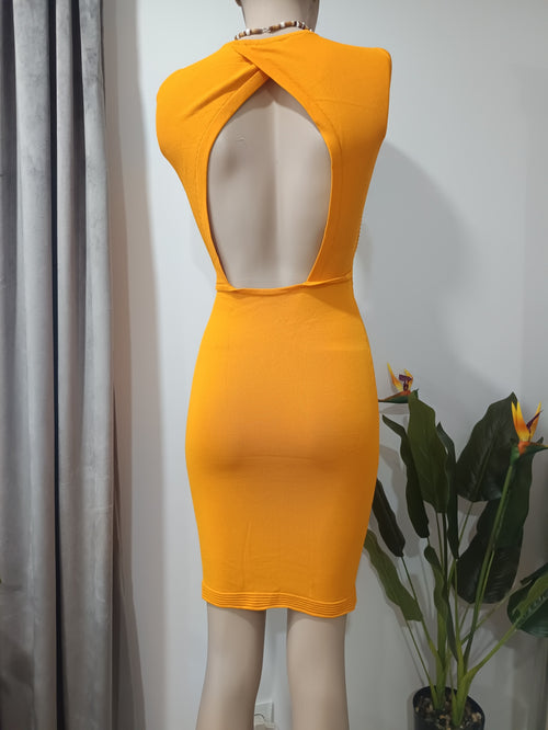 Rochie bodycon galbenă River Island spate gol