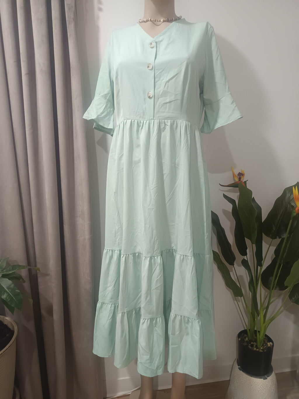 Rochie maxi verde mint Closet față