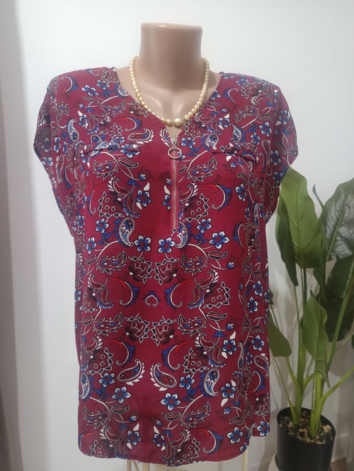 Bluză vișinie paisley Primark față
