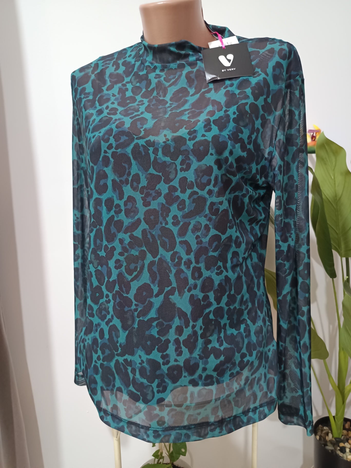 Top mesh verde leopard V by Very față