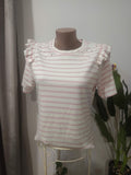 Tricou dungat roz-alb Savida cu perle - față