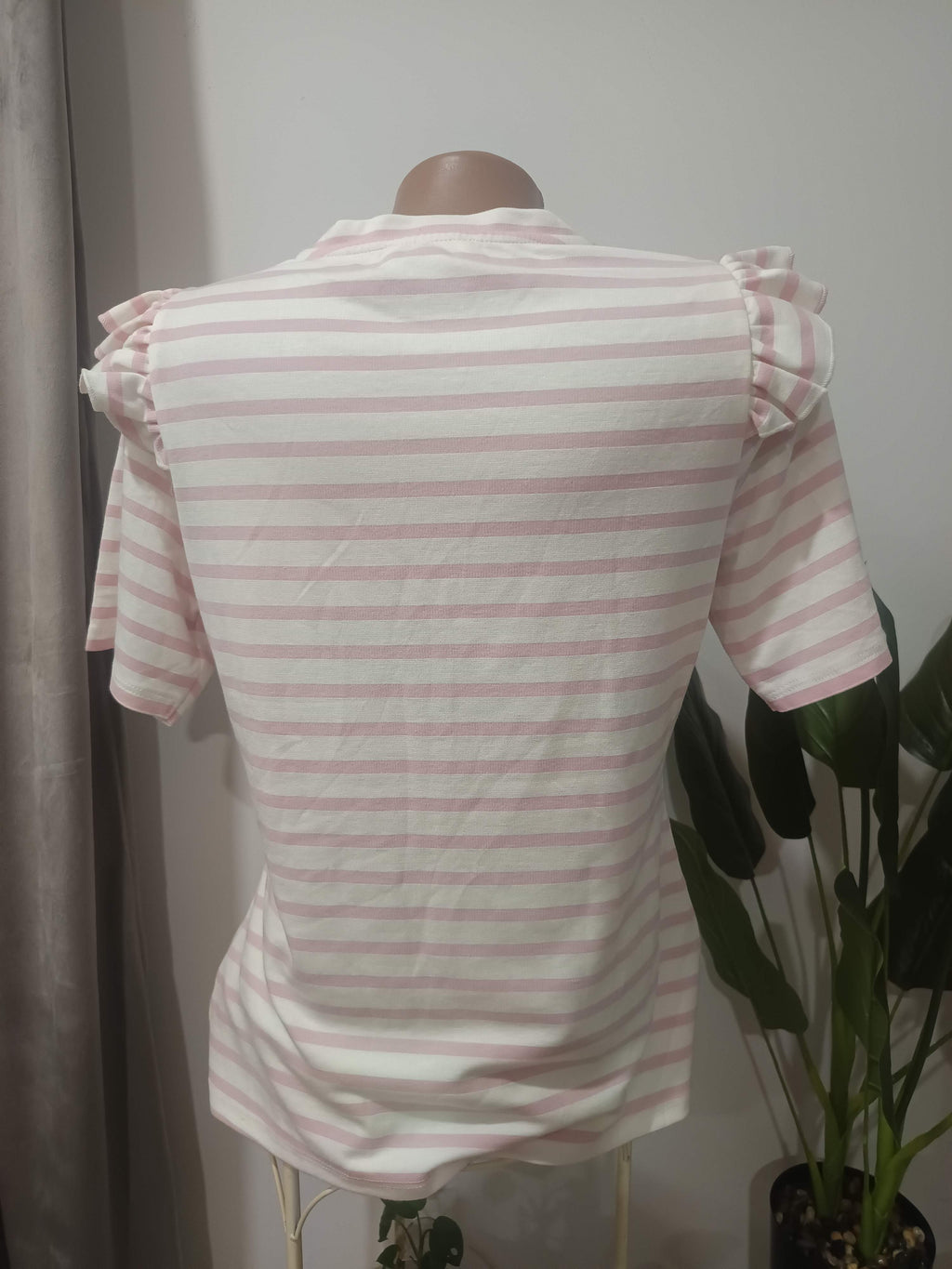 Tricou dungat roz-alb Savida cu perle - spate