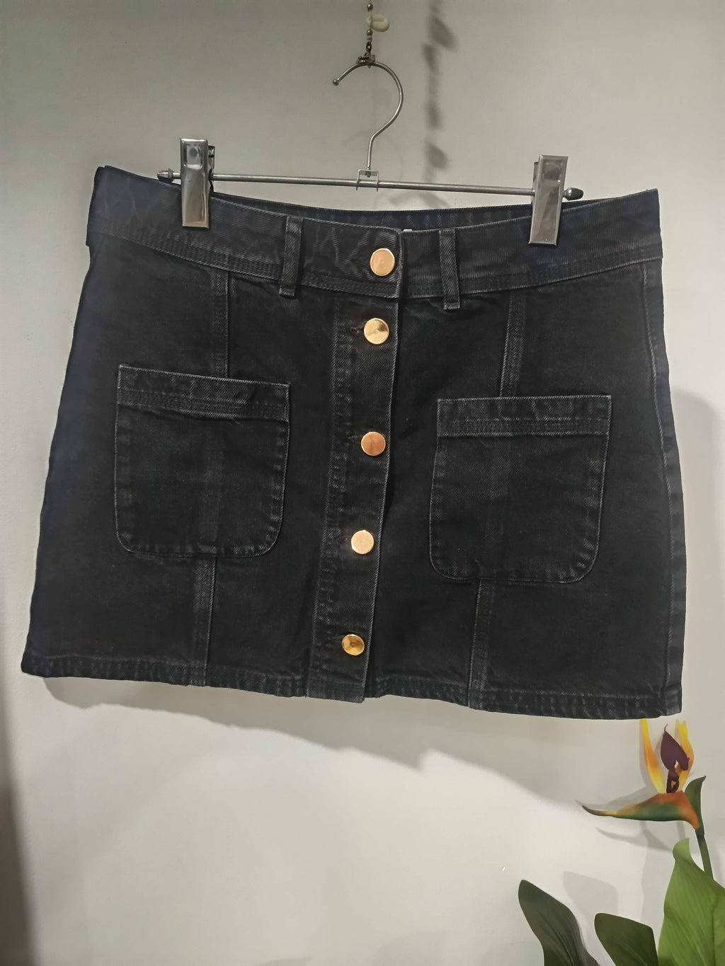 Fustă mini denim negru River Island - față