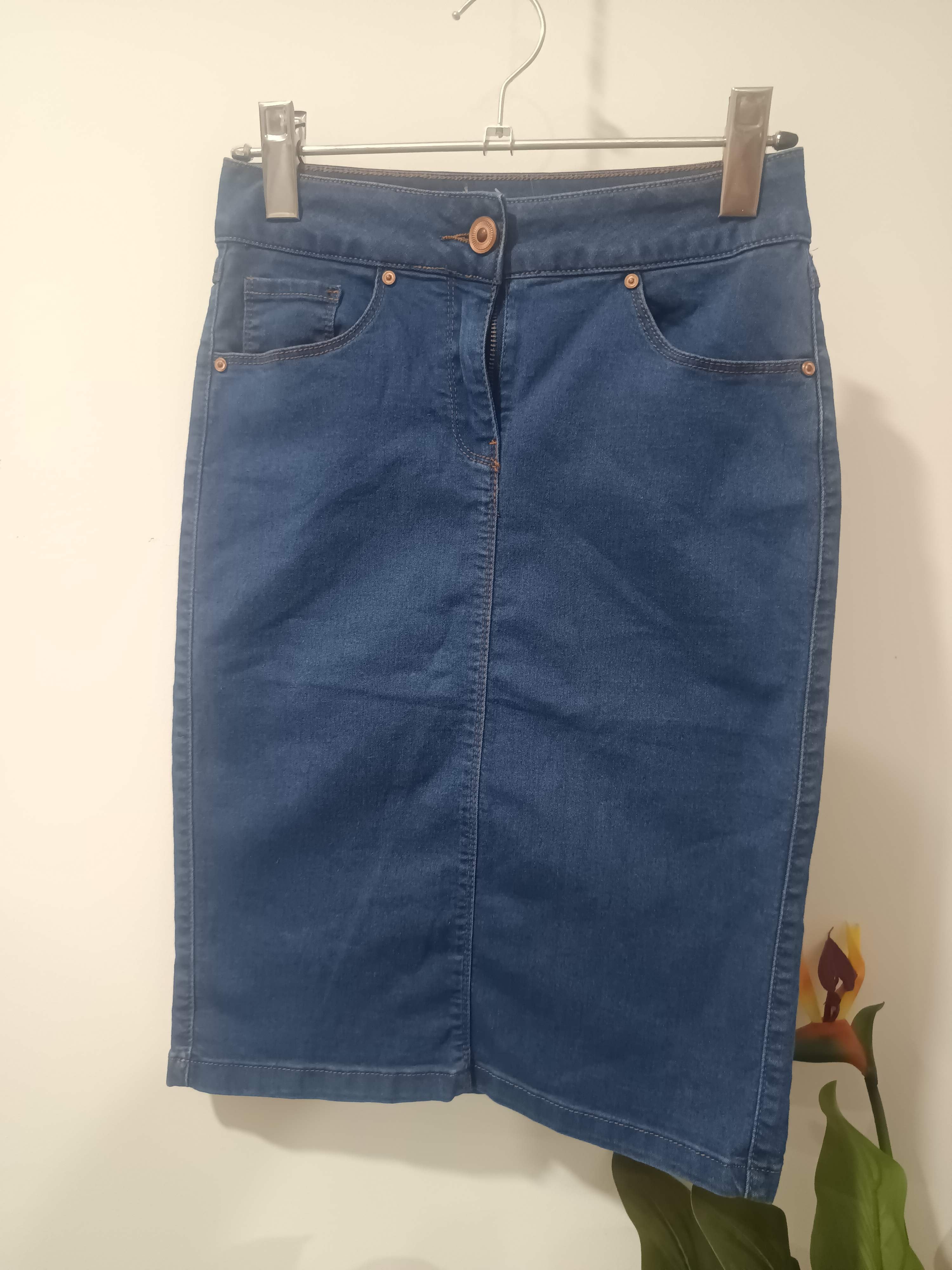 Fustă midi denim albastru creion - față