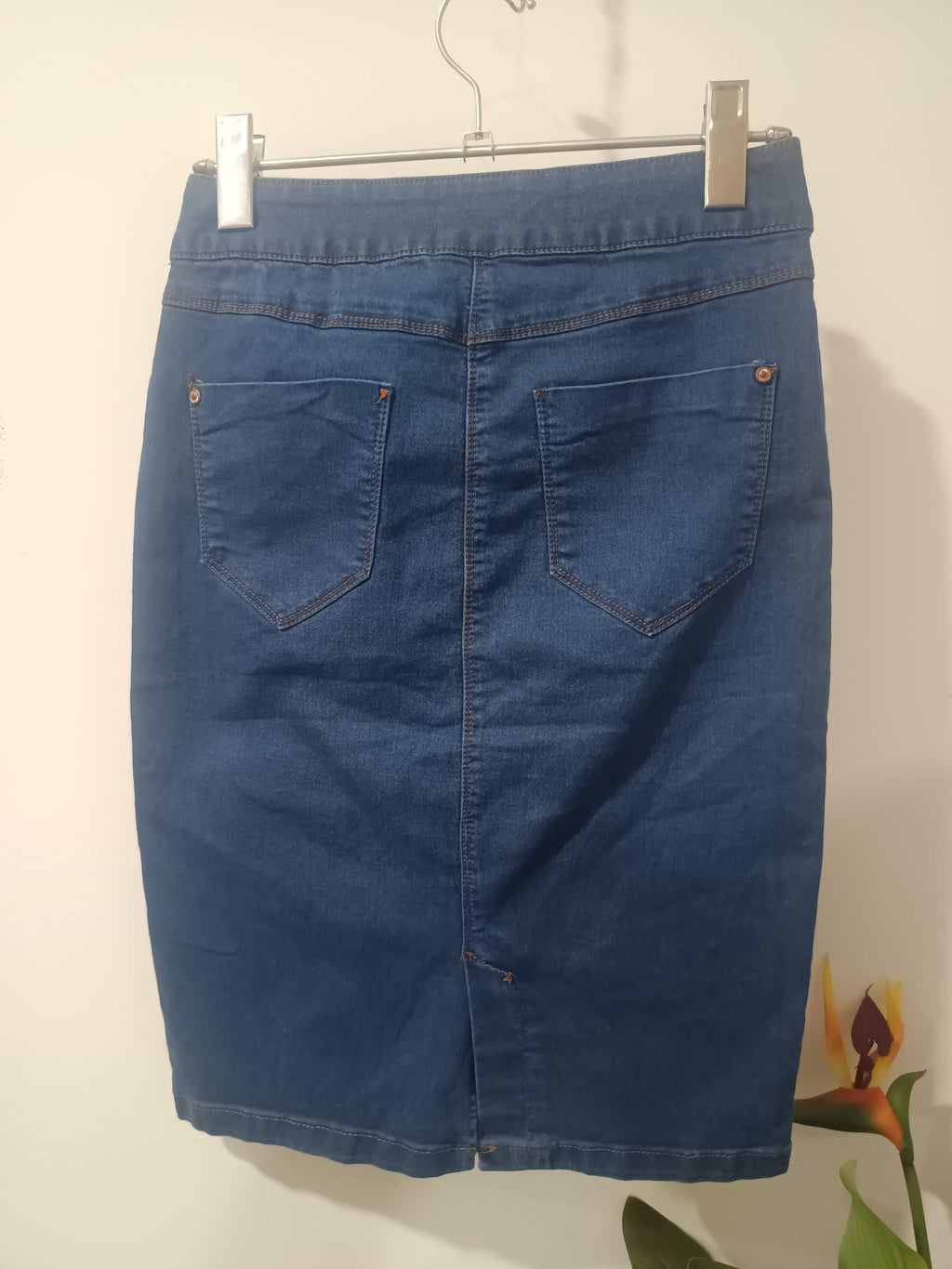 Fustă midi denim albastru creion - spate