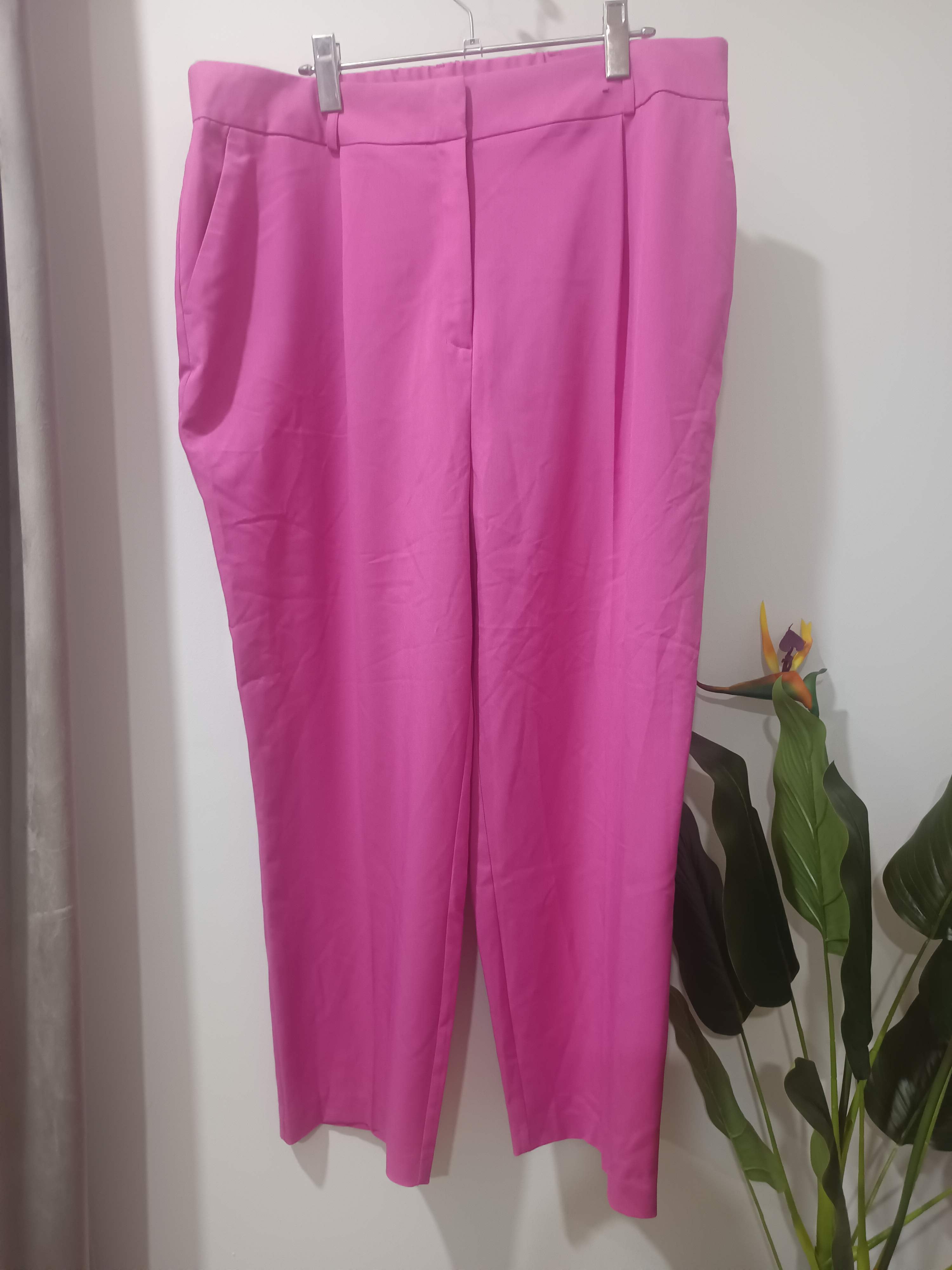 Pantaloni wide-leg roz fuchsia Dunnes - față