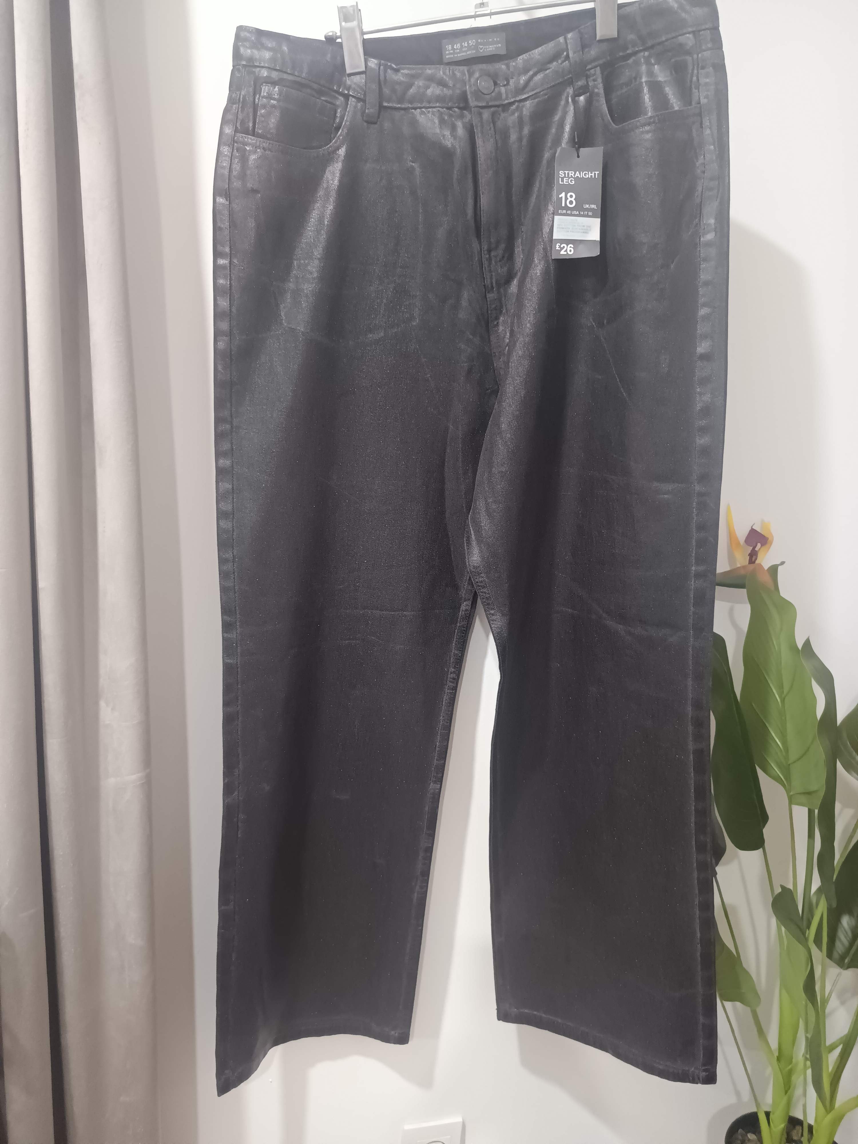 Pantaloni straight efect piele croco negru Primark - față