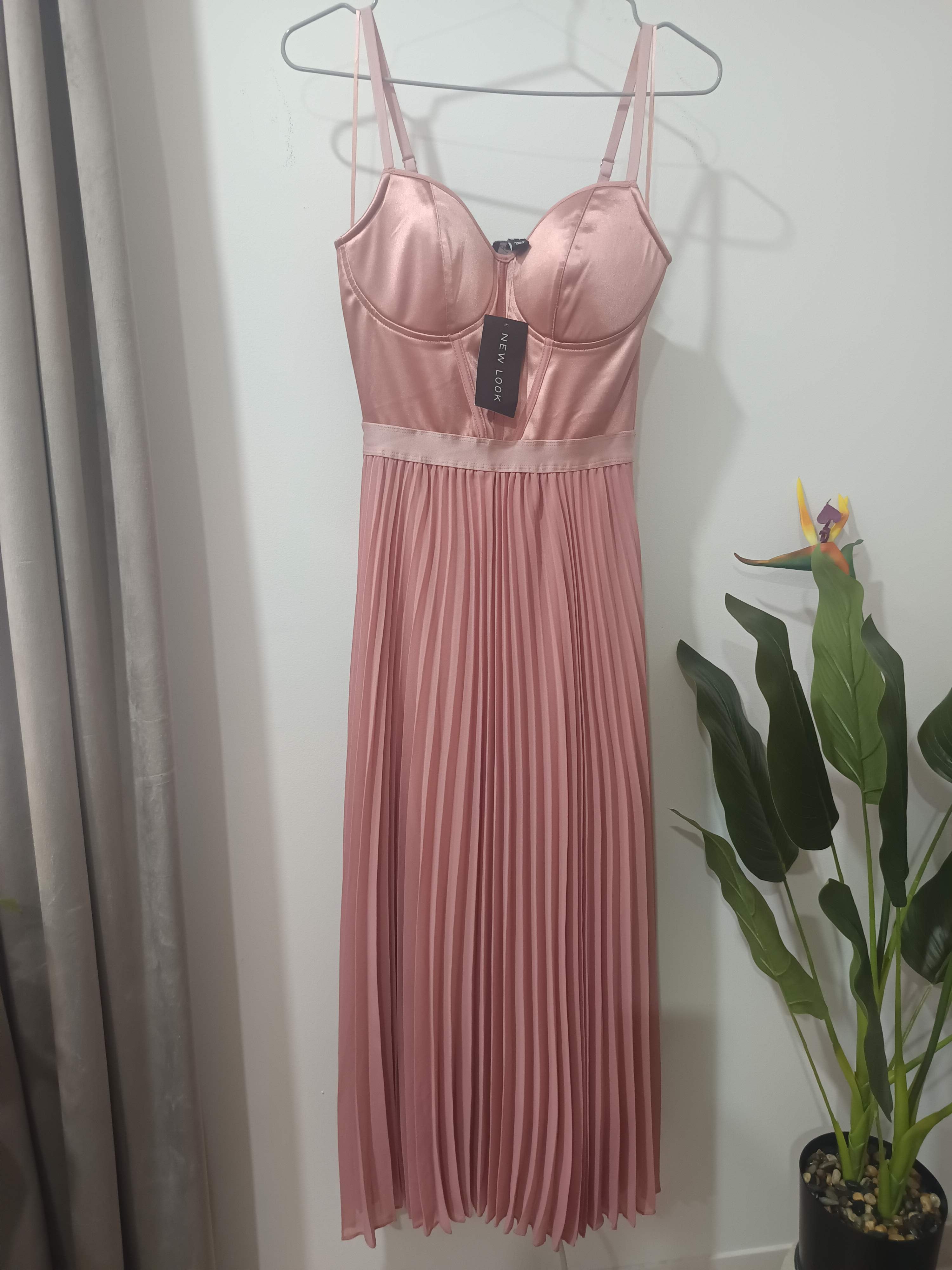 Rochie midi corset roz pudrat New Look - față