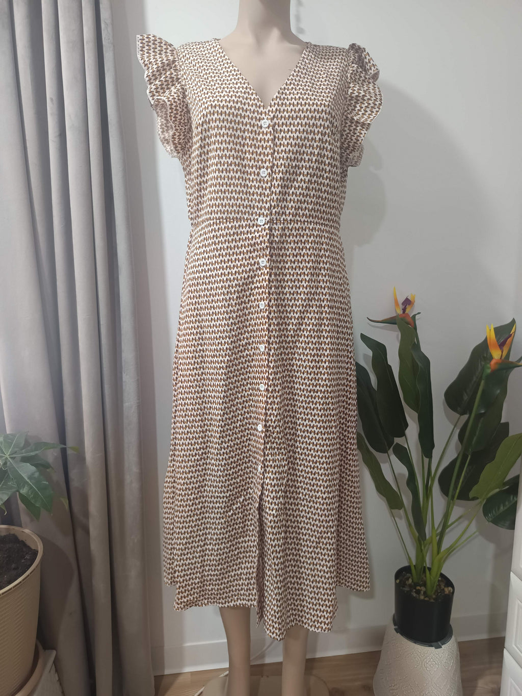 Rochie midi print geometric maro Yozi - față