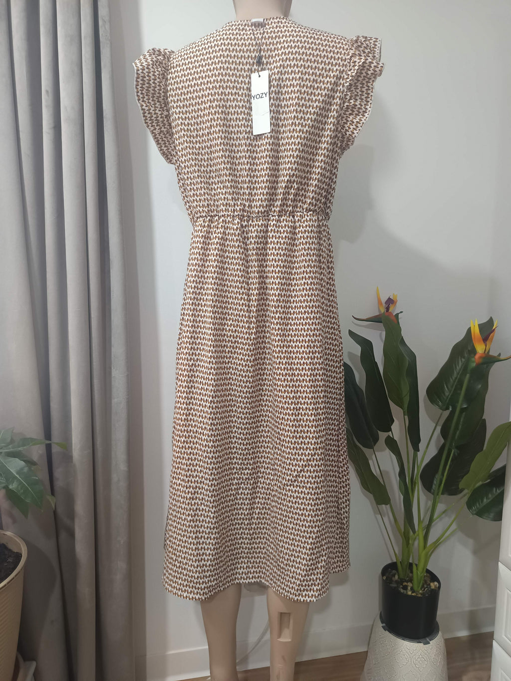 Rochie midi print geometric maro Yozi - spate