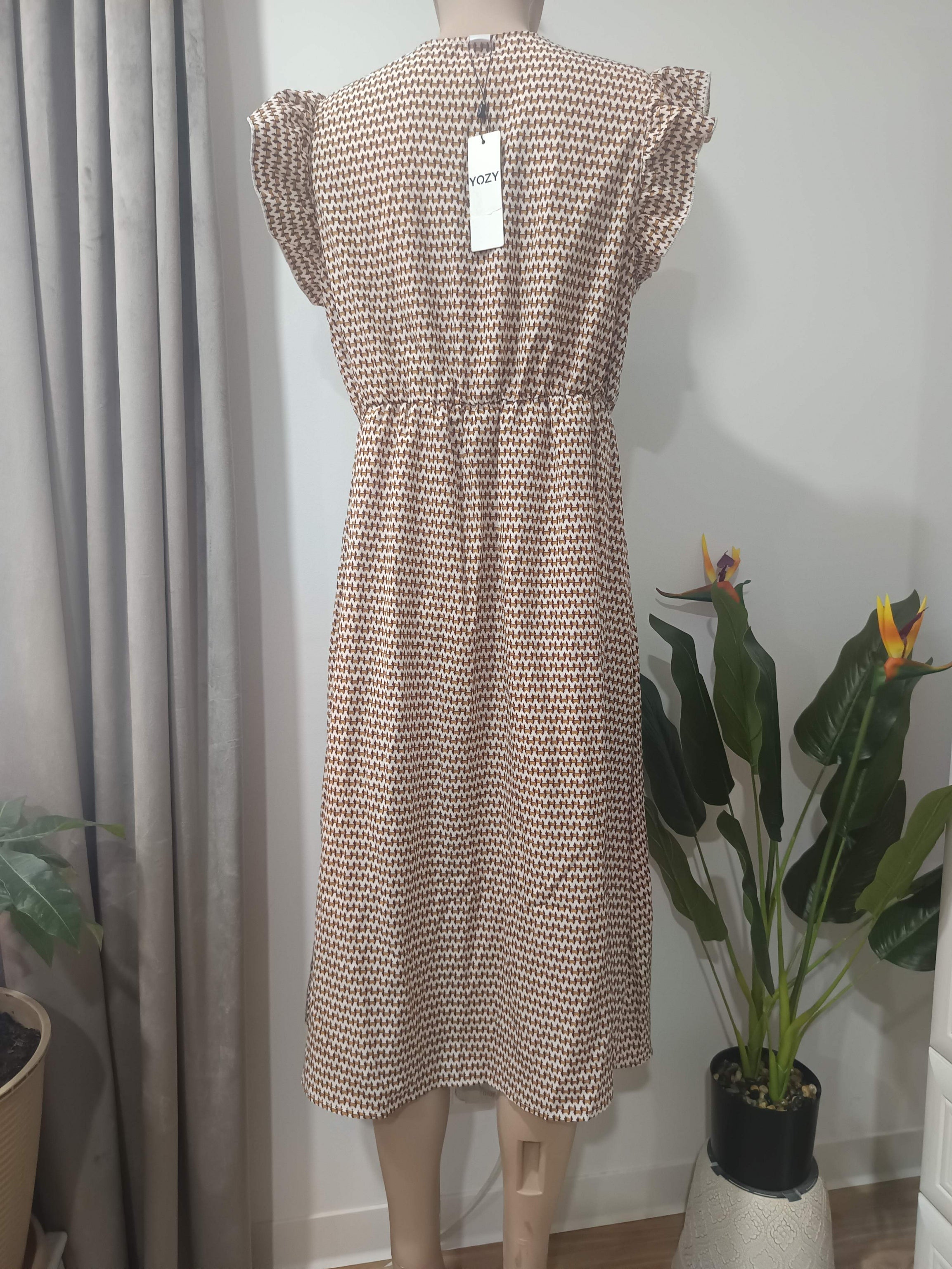 Rochie midi print geometric maro Yozi - spate