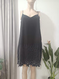 Rochie slip neagră broderie florală mărgele OBU - față