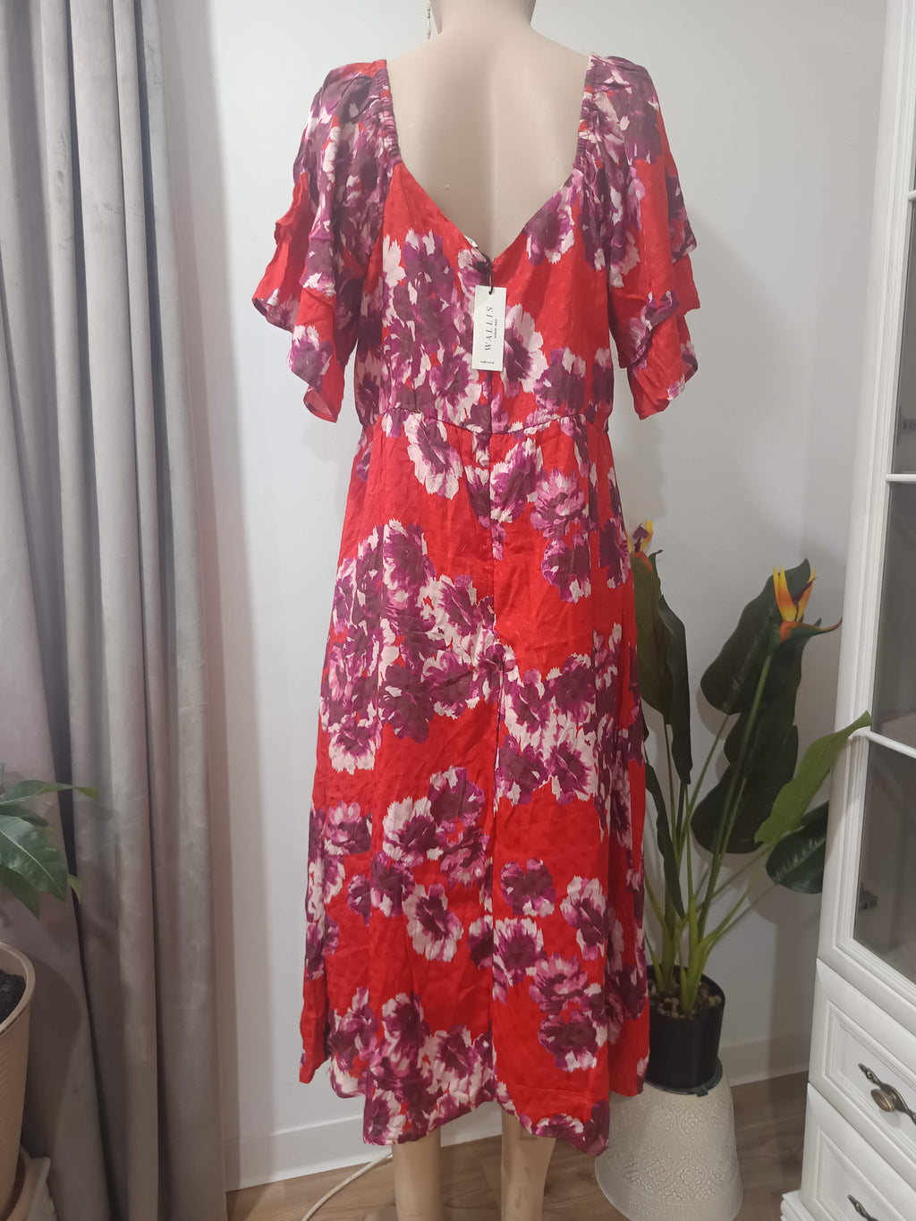 Rochie maxi florală roșu vișiniu Wallis - spate