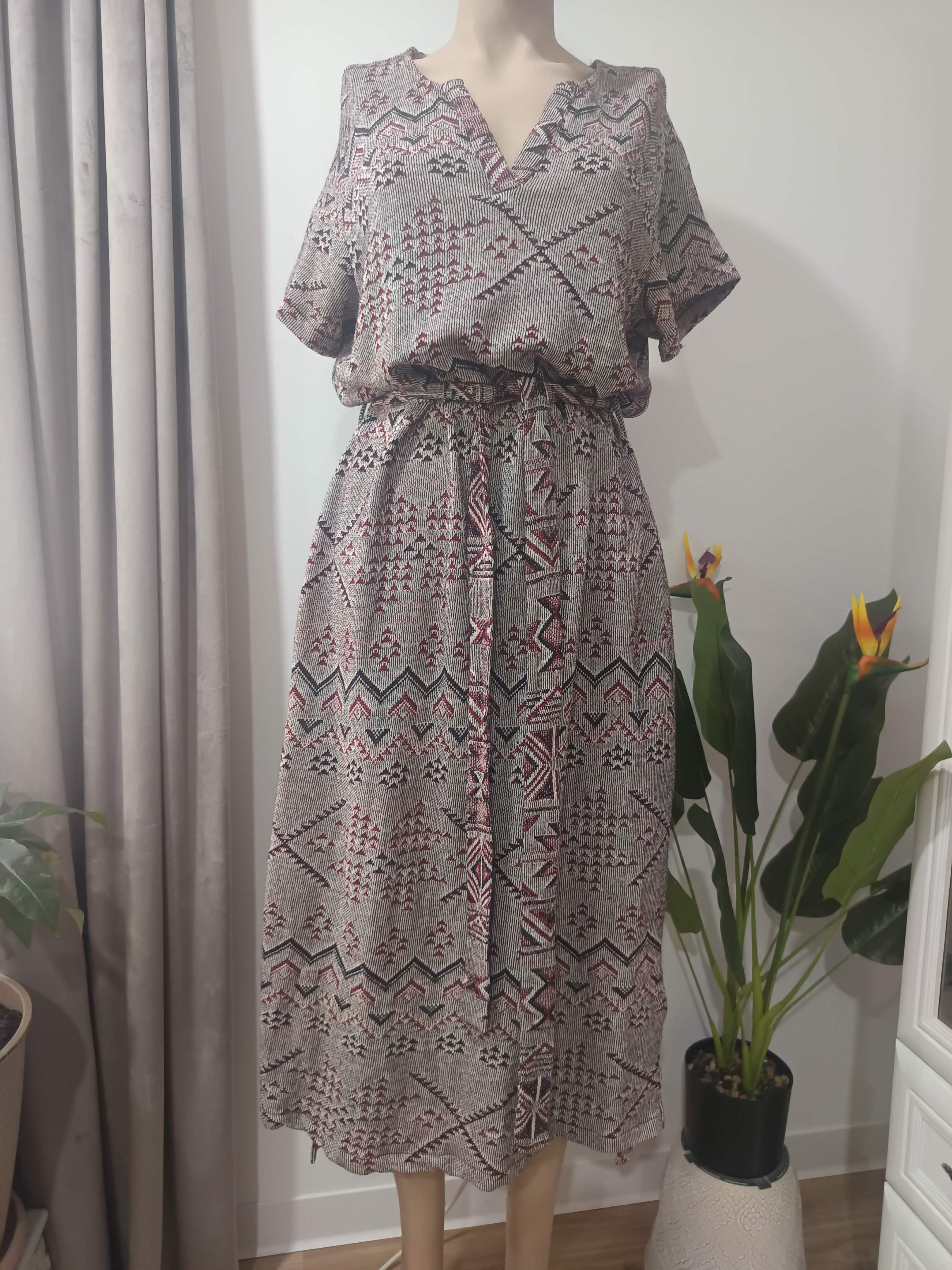 Rochie midi print aztec bej-maro Next - față
