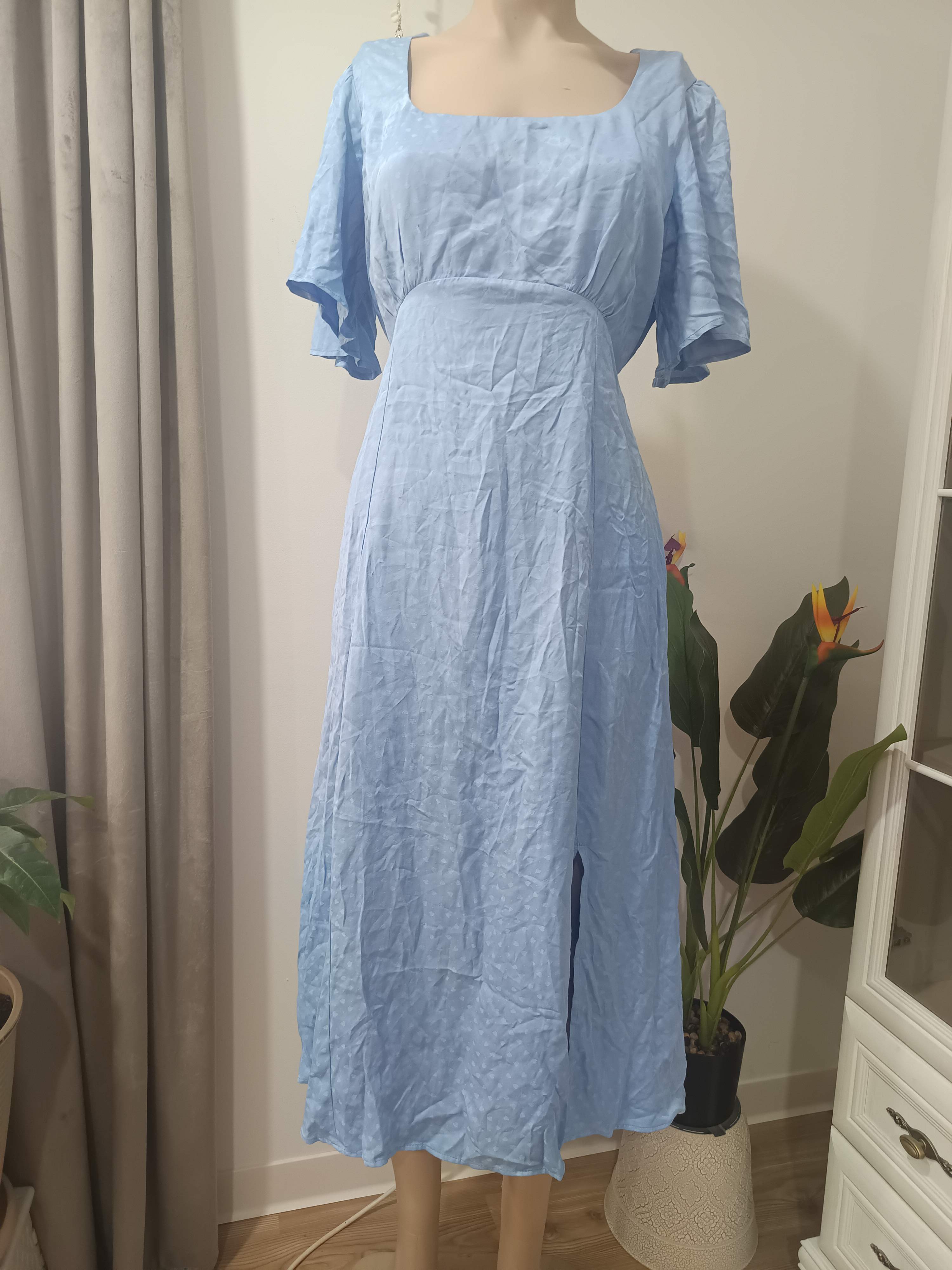 Rochie midi albastru cer crinkle Nobody's Child - față