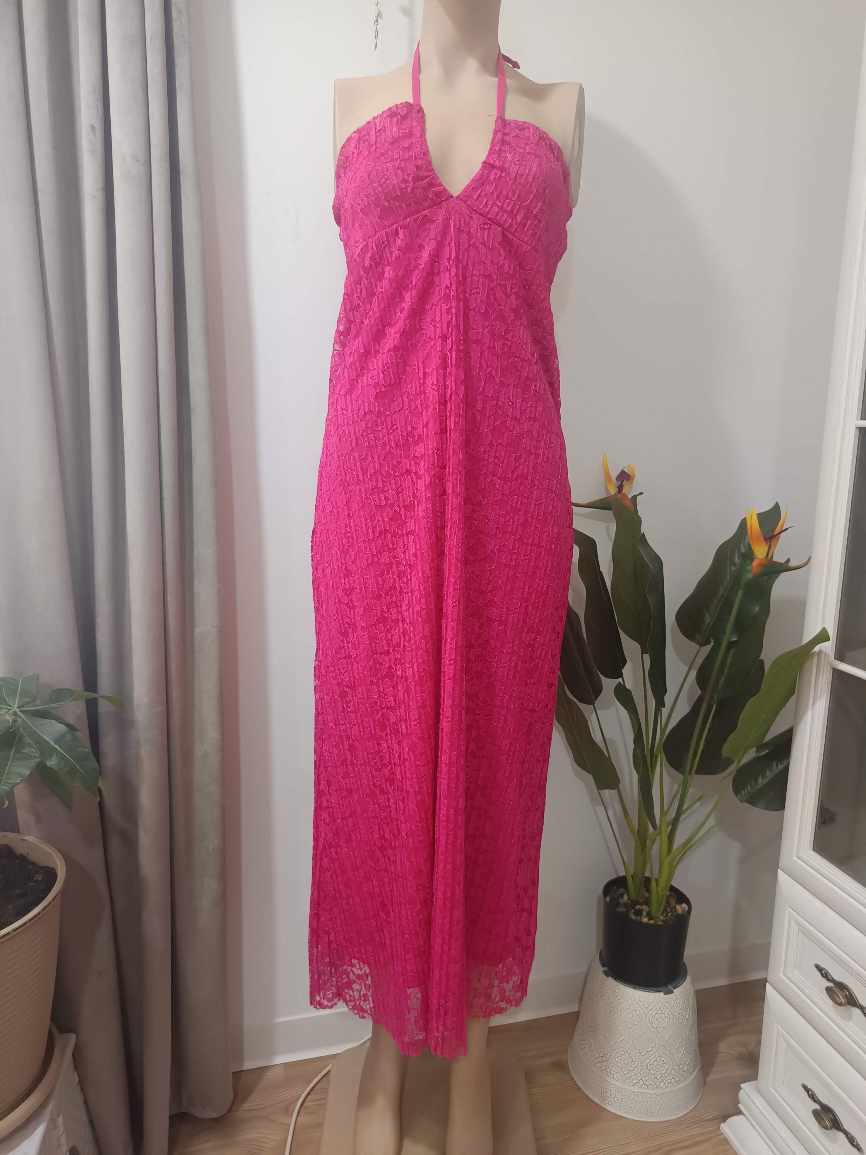 Rochie maxi dantelă roz fuchsia Dorothy Perkins - față