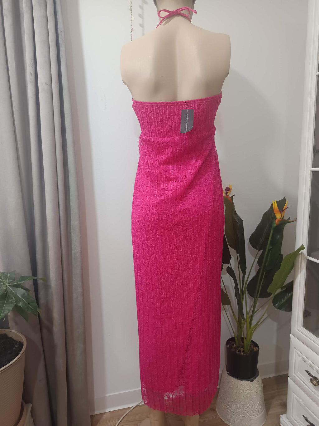 Rochie maxi dantelă roz fuchsia Dorothy Perkins - spate