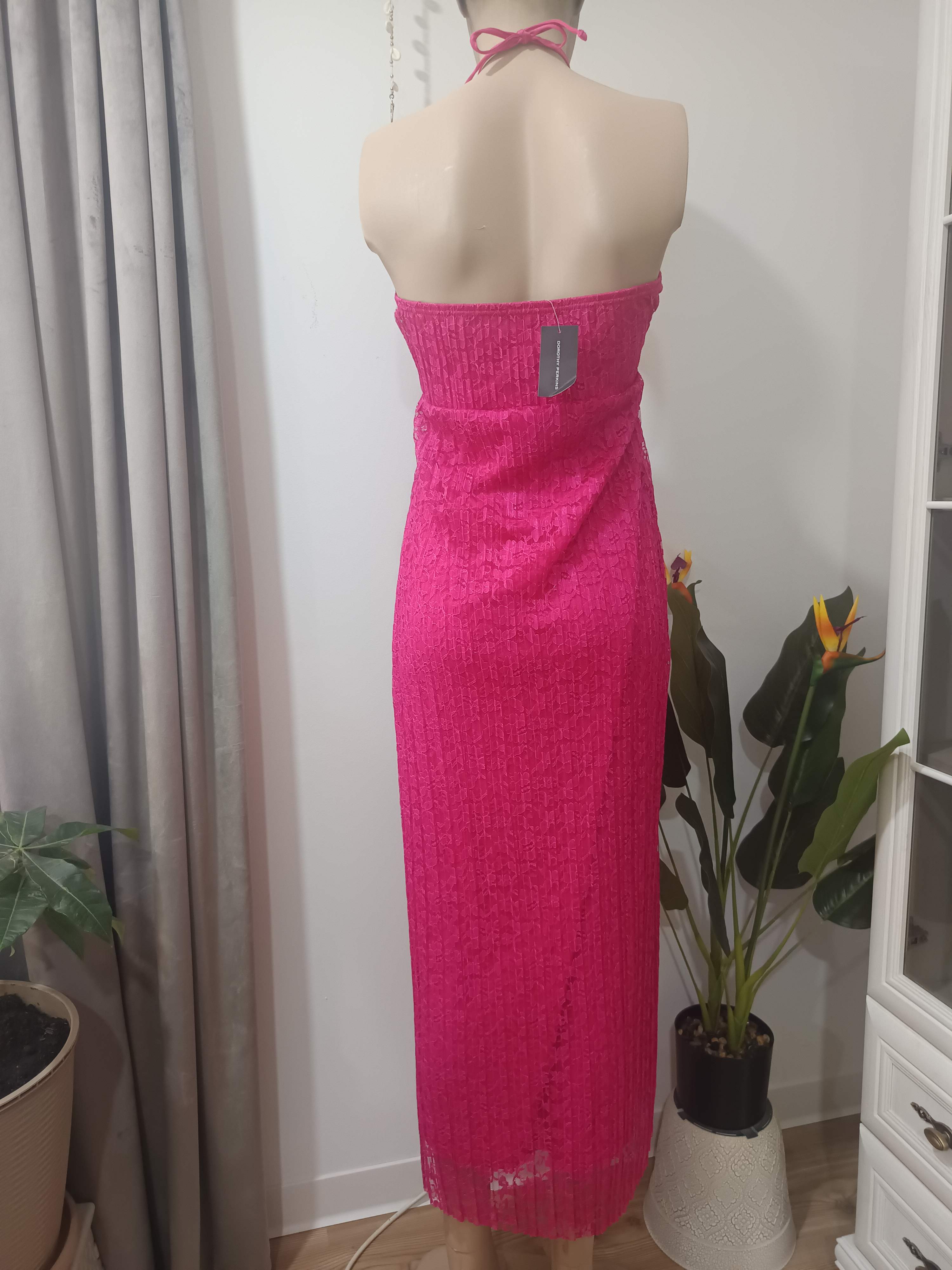 Rochie maxi dantelă roz fuchsia Dorothy Perkins - spate