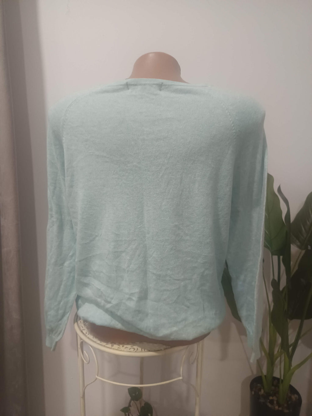 Pulover fin verde mentă dantelă M&S - spate