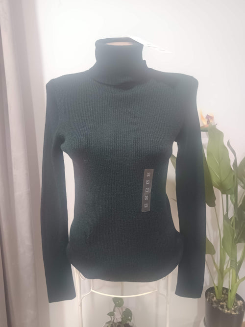 Bluza reiată neagră turtleneck Uniqlo - față