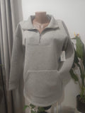 Rochie-hanorac gri melanj quarter-zip Souluxe - față