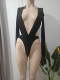 Body negru decolteu V extrem PrettyLittleThing - față