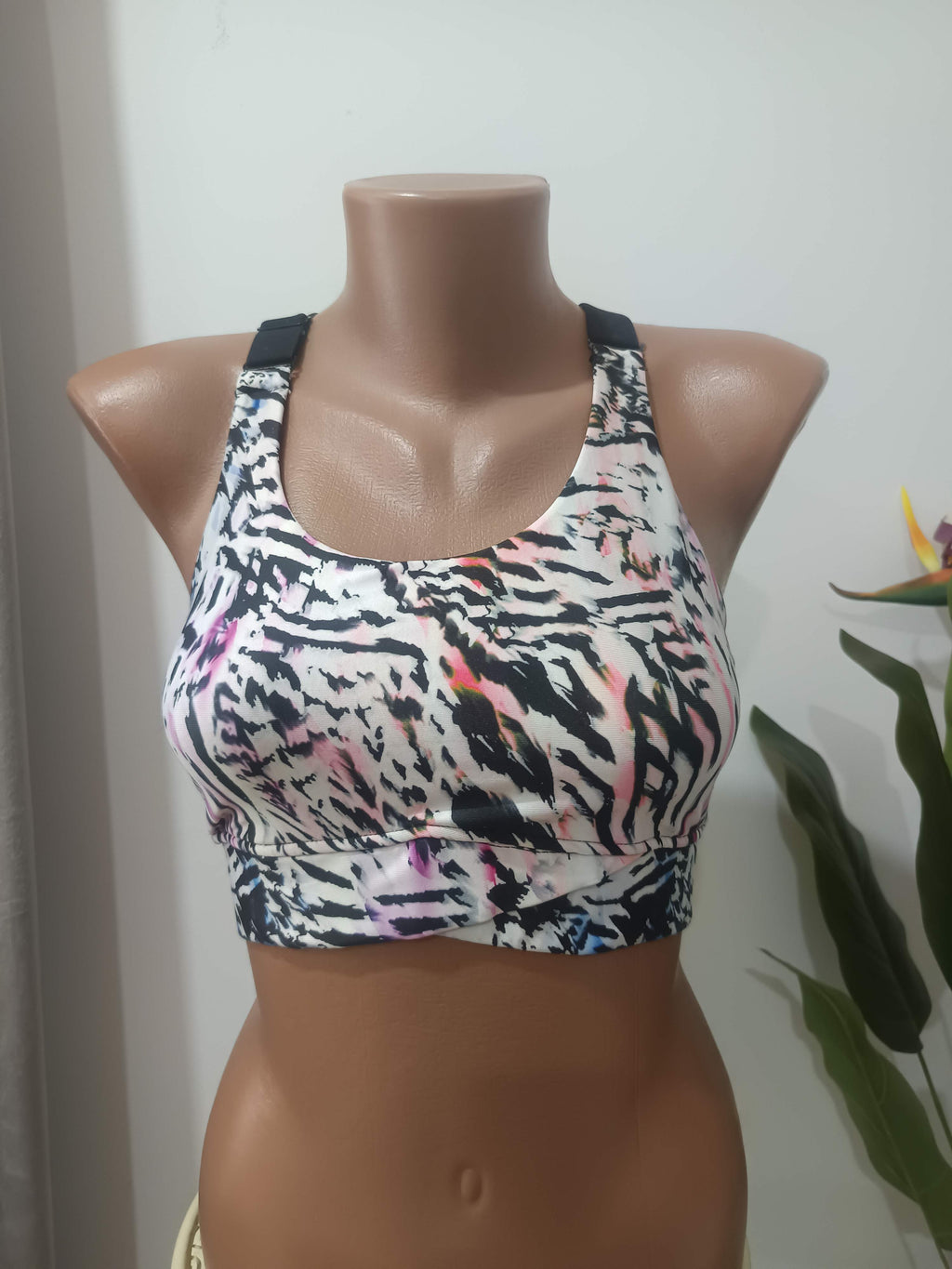 Bustieră sport print zebra bretele încrucișate - față