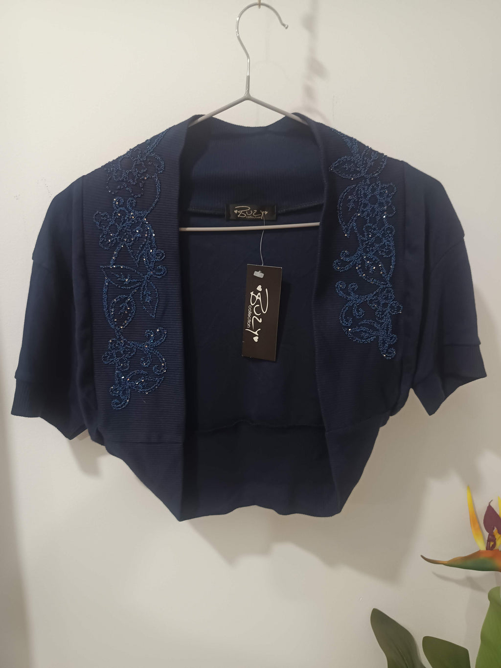 Bolero bleumarin broderie florală mărgele Busy Collection - față