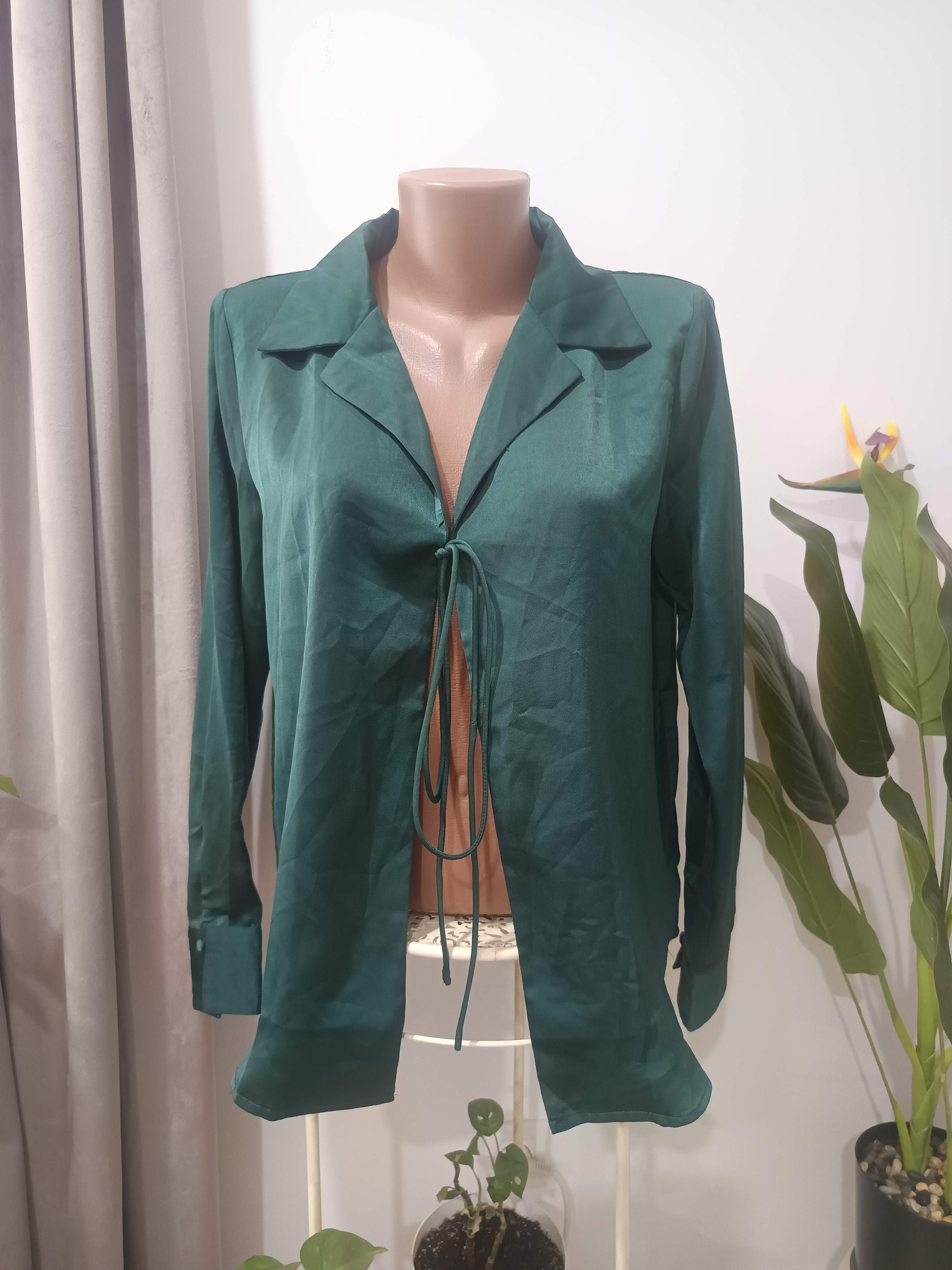 Cămașă satinată verde smarald Rosebullet - față