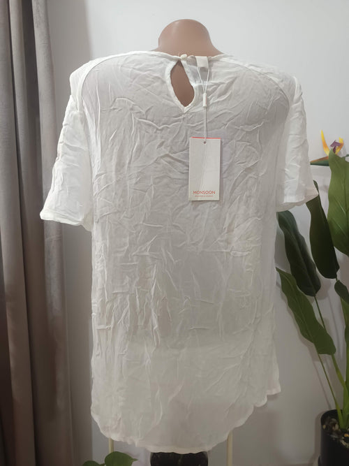 Bluza albă broderie geometrică ajurată Monsoon - spate