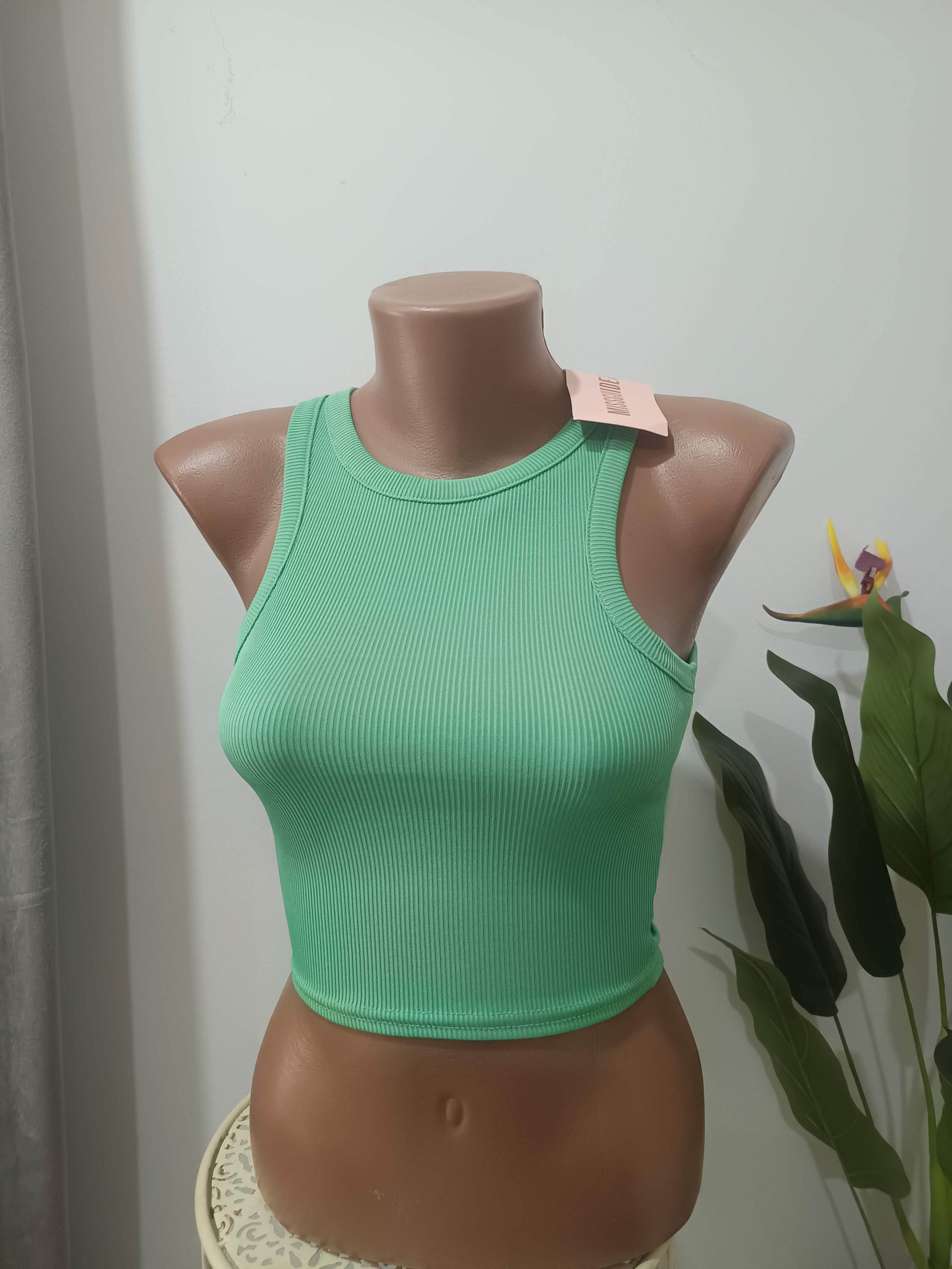 Crop top reiat verde mentă racerback Missguided - față