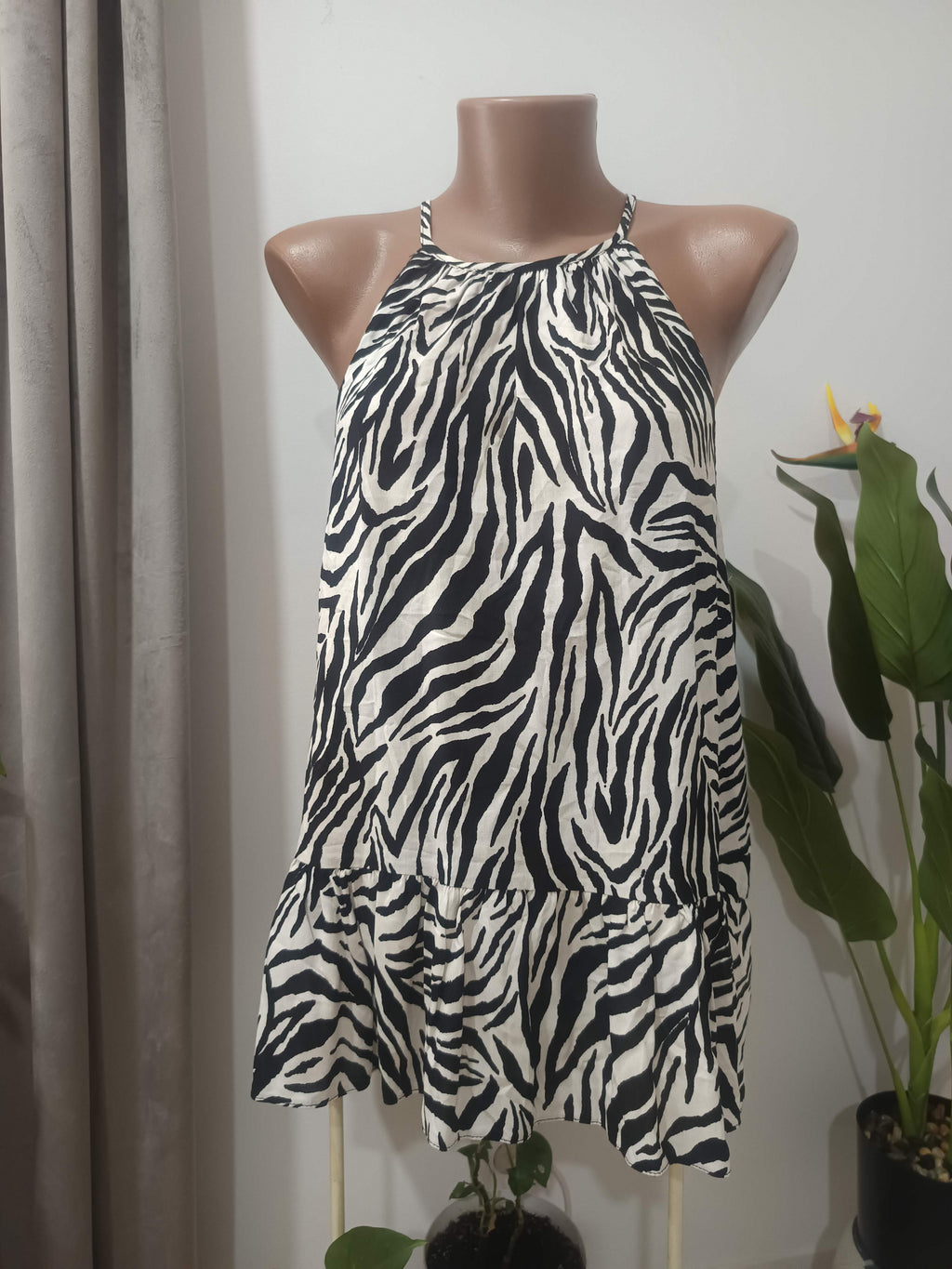 Rochie mini zebra print halter neck George - față
