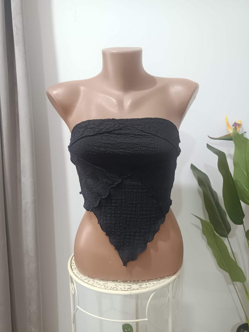 Bandeau corset negru dantelă Primark - față
