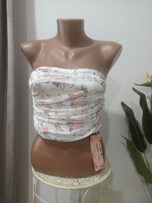 Bandeau floral alb-roz smocuit SHEIN MOD - față