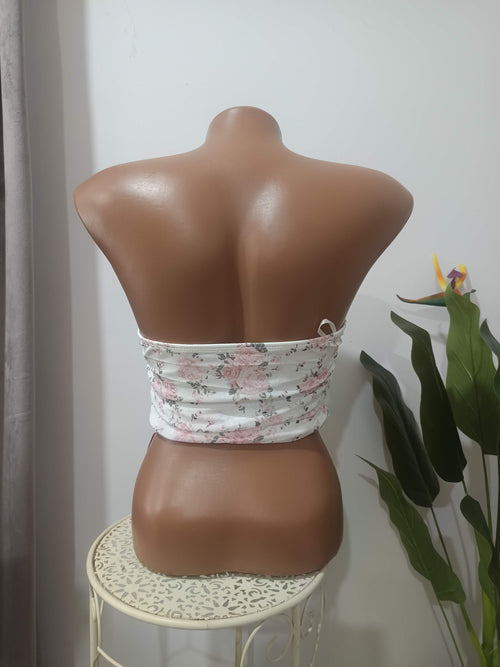 Bandeau floral alb-roz smocuit SHEIN MOD - spate