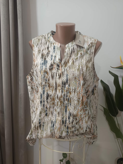 Bluza fără mâneci bej print geometric cercuri TU Woman - față