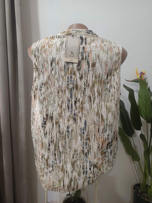 Bluza fără mâneci bej print geometric cercuri TU Woman - spate