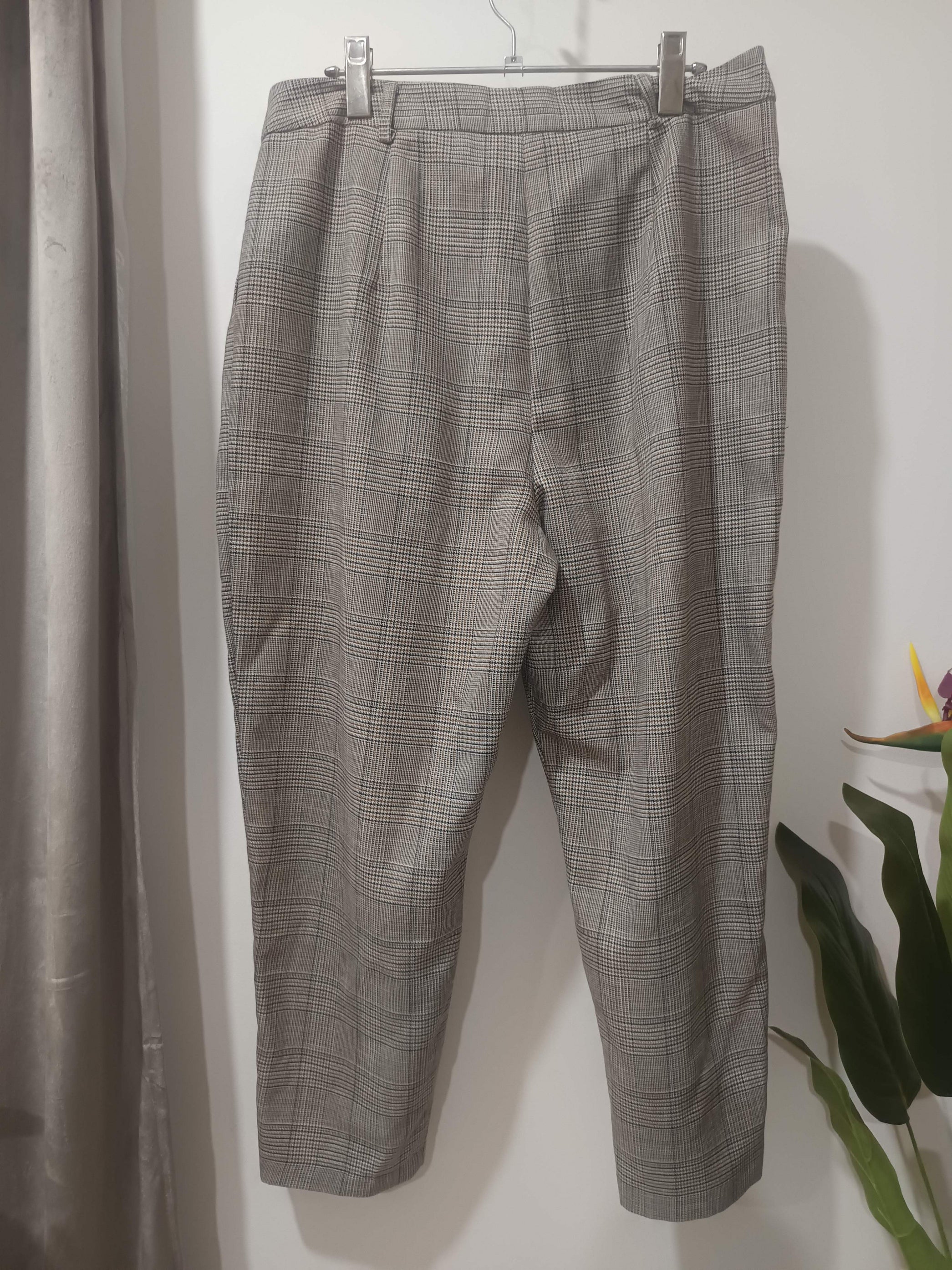 Pantaloni costum glen plaid gri bej tapered TU Woman - spate