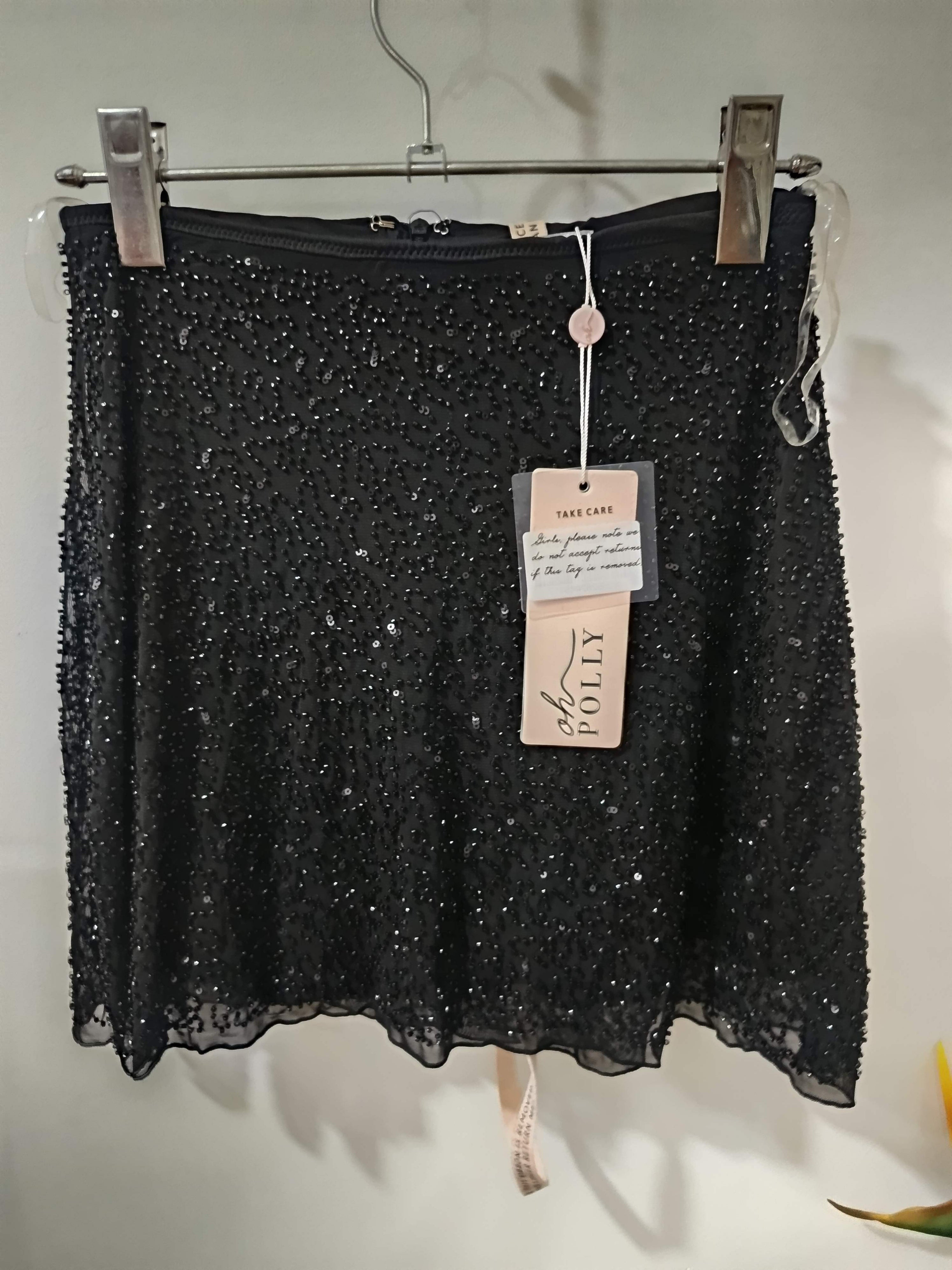Fustă mini neagră paiete plasă Oh Polly - față