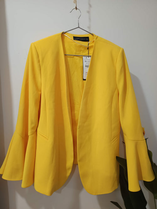 Blazer galben solar fără rever mâneci flare Zara Woman - față