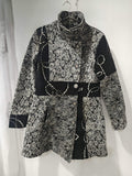 Palton Brocart Patchwork Negru-Argintiu