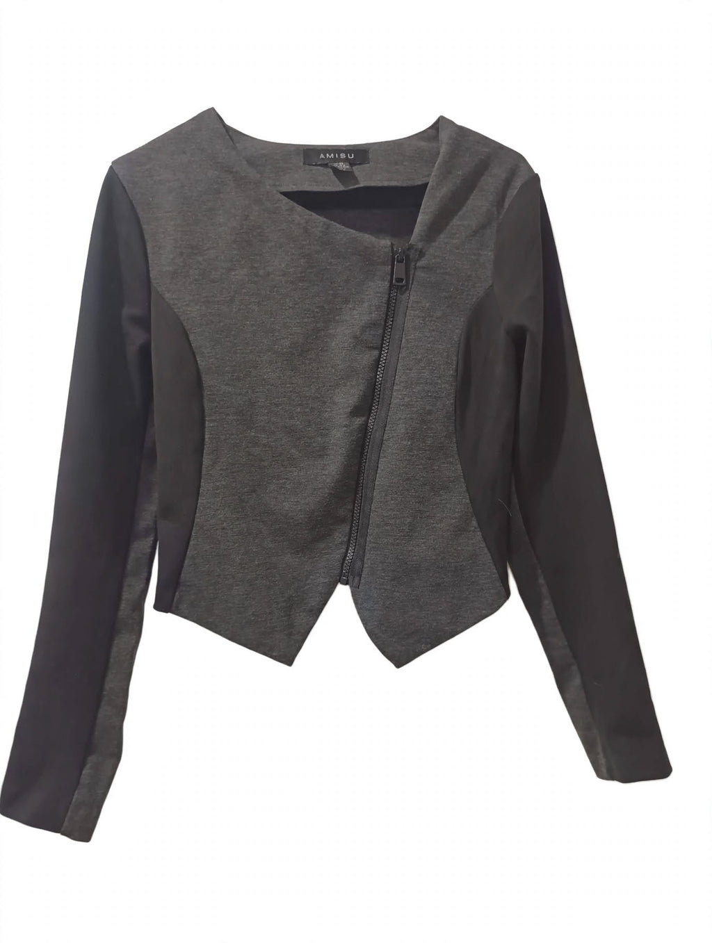 Blazer Bicolor Gri-Negru Fermoar Diagonal Asimetric Amisu