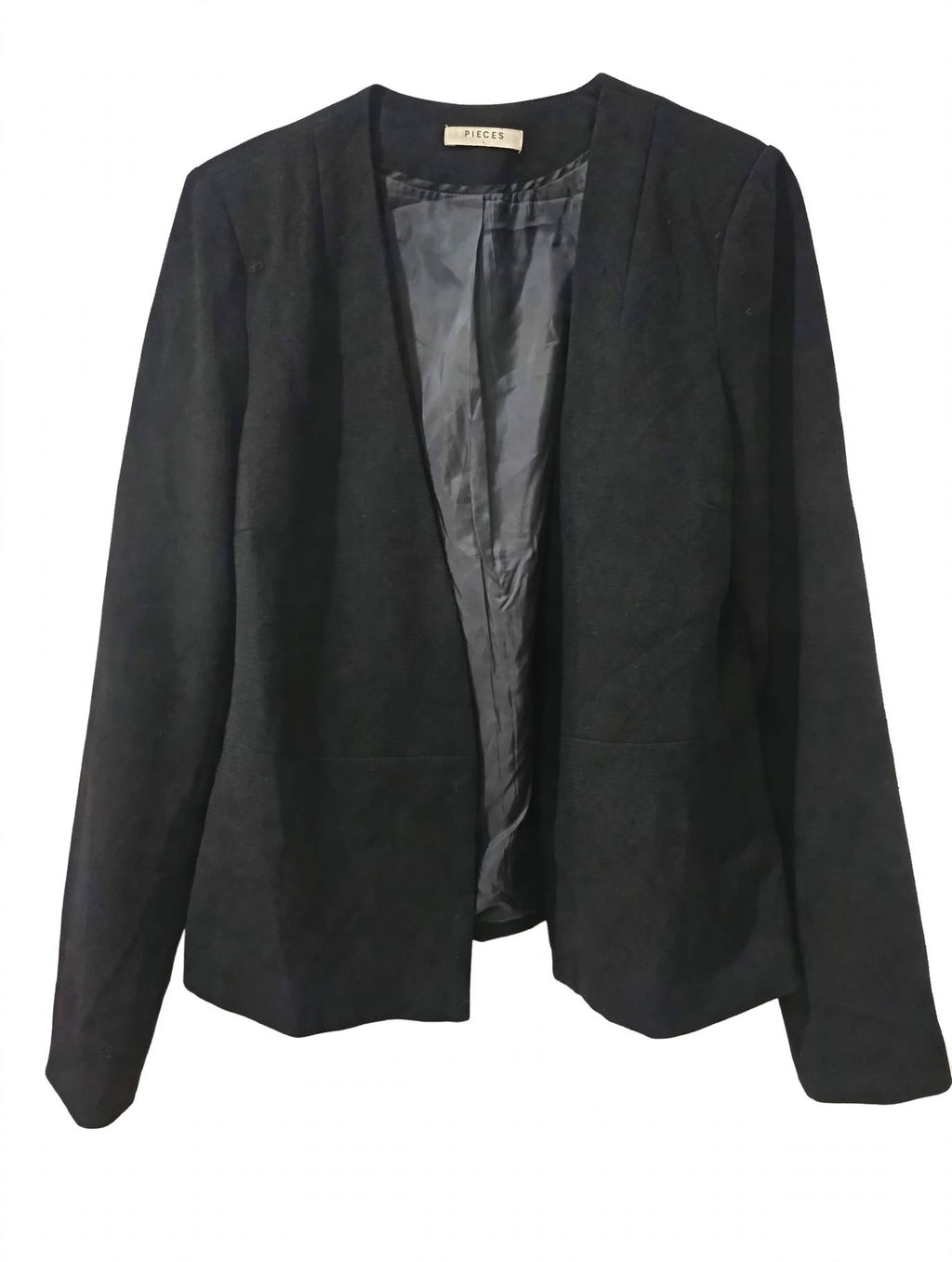 Blazer Negru Fără Guler Deschis Pieces PCNATTIE