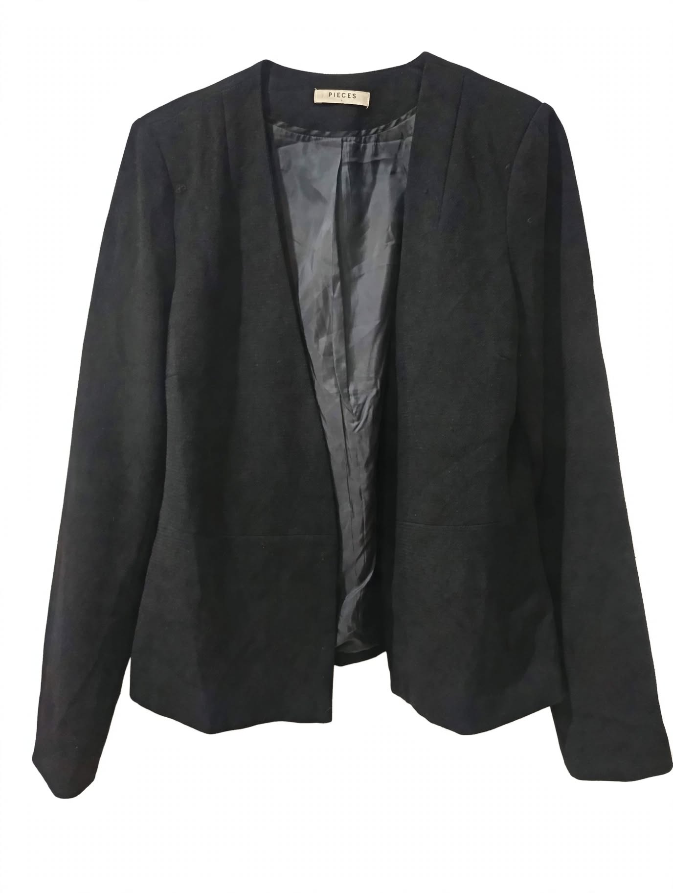 Blazer Negru Fără Guler Deschis Pieces PCNATTIE