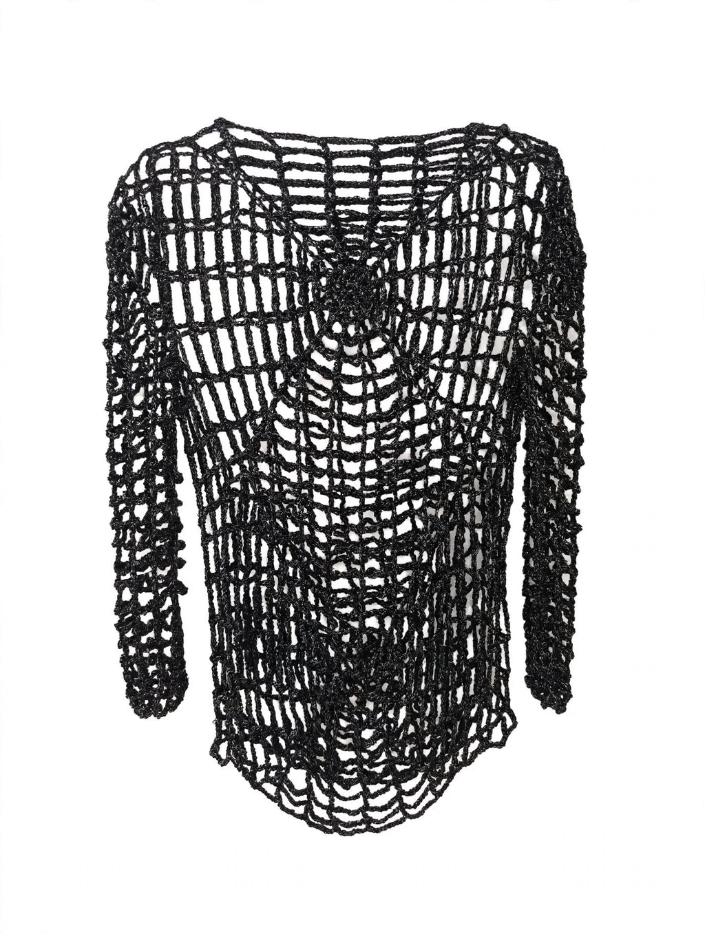 Top Crochet Plasă Negru Lurex Glitter Spider-Web – Mărimea S