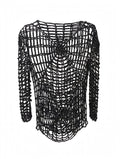 Top Crochet Plasă Negru Lurex Glitter Spider-Web – Mărimea S