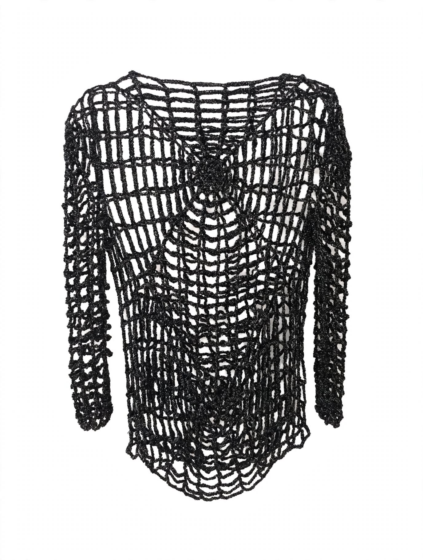 Top Crochet Plasă Negru Lurex Glitter Spider-Web – Mărimea S