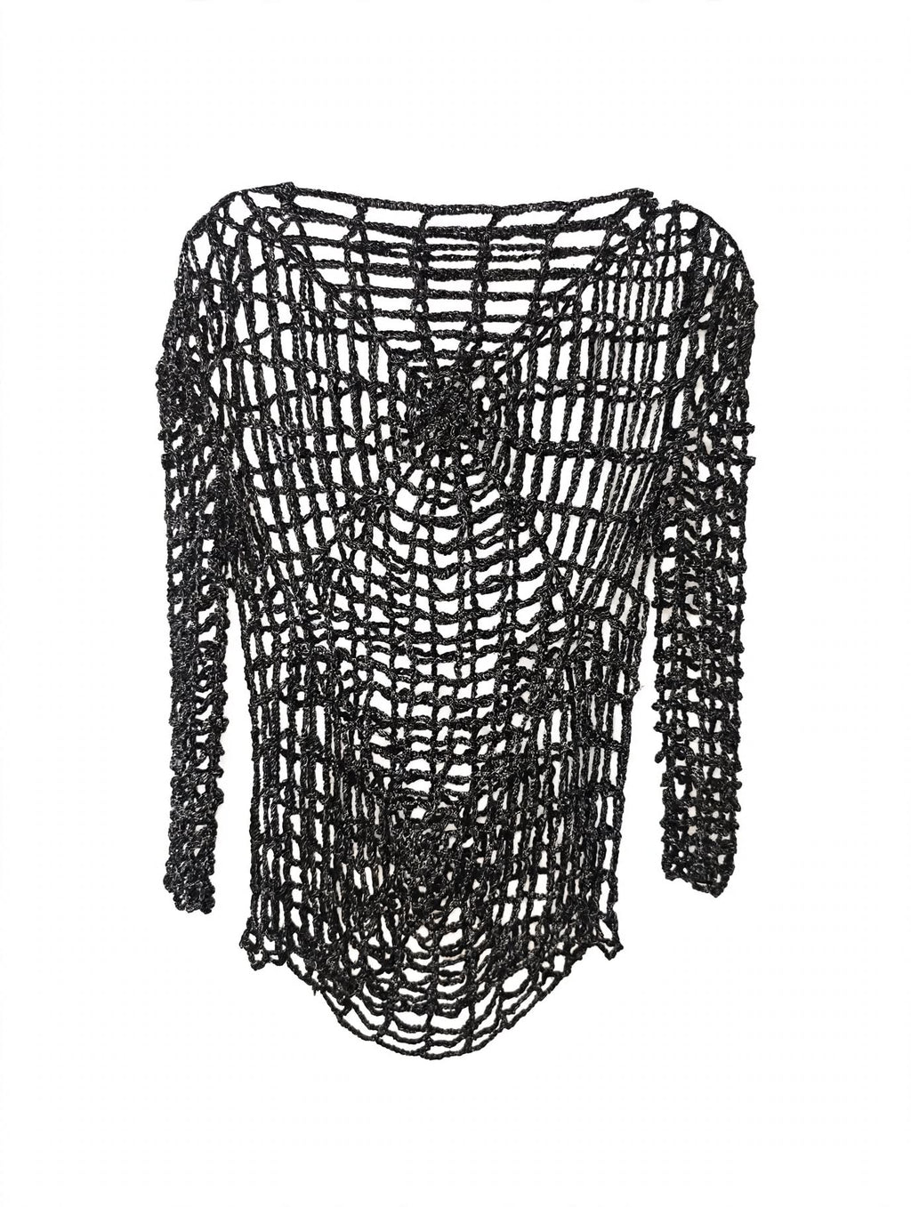Top Crochet Plasă Negru Lurex Glitter Spider-Web – Mărimea S