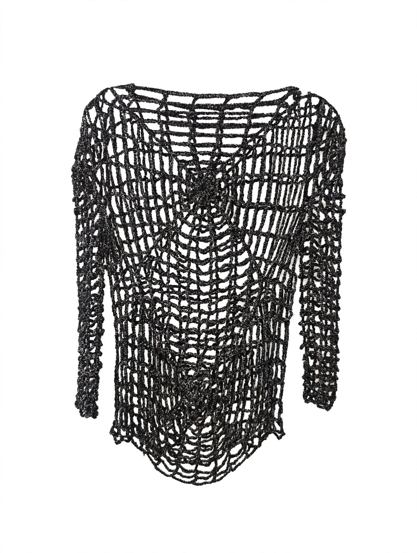 Top Crochet Plasă Negru Lurex Glitter Spider-Web – Mărimea S