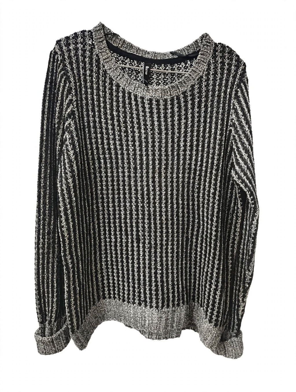 Pulover Chunky Knit Flame Negru-Alb Melanj – Mărimea L/XL